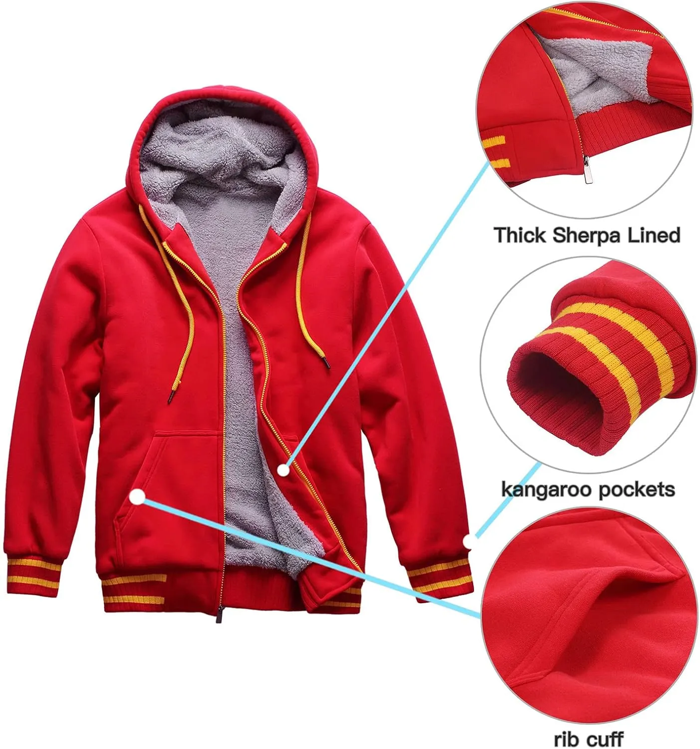 Hoodies for Men Casual Zip Up Heavyweight Fleece Hooded Sweatshirts Winter Sherpa Lined Warm Pullover Jackets