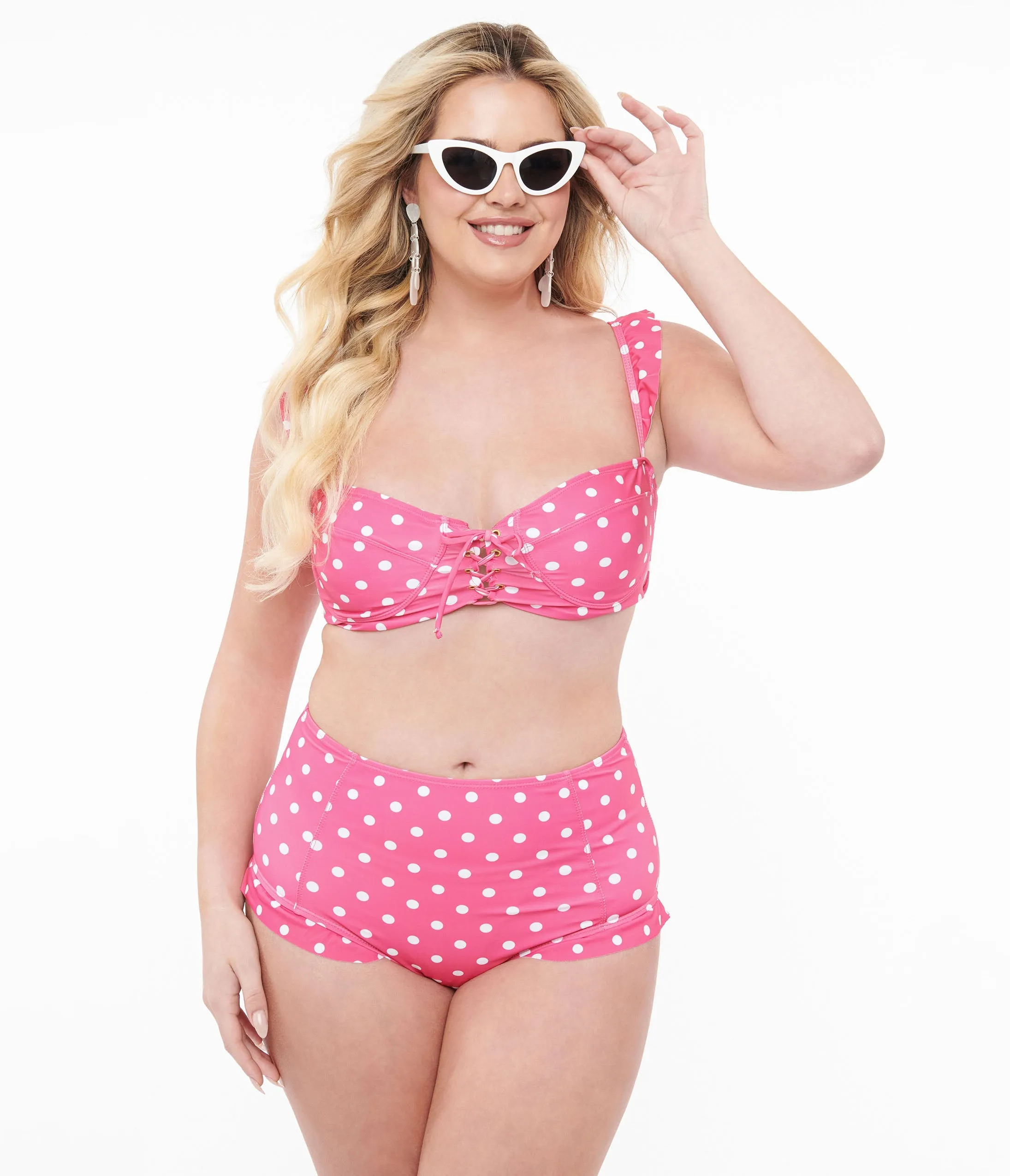 Hot Pink & White Polka Dot Two Piece Swim Set