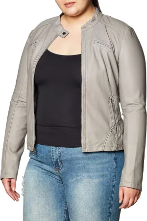 HOT Women's Genuine Lambskin Real Leather Jacket Stylish Collared Biker Coat Grey WJ214