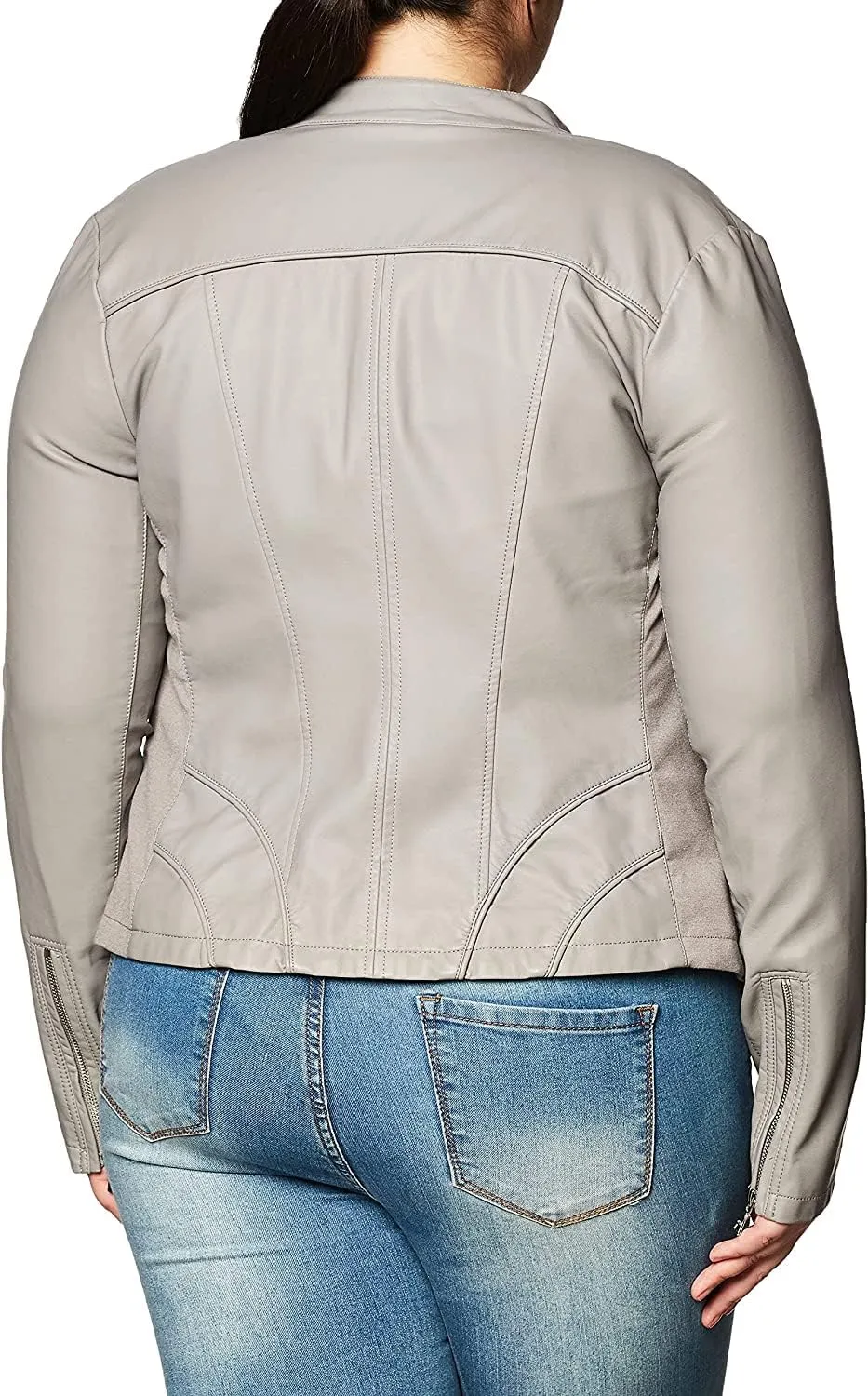 HOT Women's Genuine Lambskin Real Leather Jacket Stylish Collared Biker Coat Grey WJ214