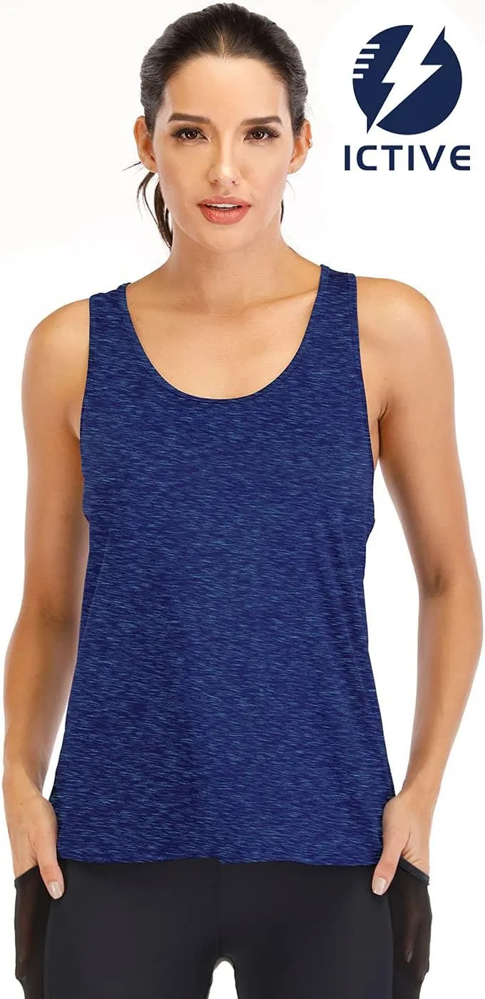 ICTIVE Workout Tank Tops for Women Yoga Tops for Women Loose Fit Backless Muscle Racerback Summer Gym Shirts
