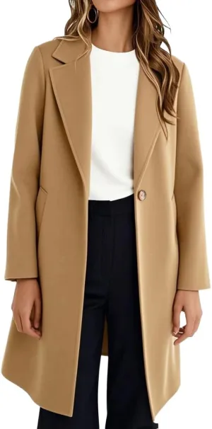 IDEALSANXUN Womens Fall Winter Wool Coats Midi Length Trench Coat Long Blazer Jackets