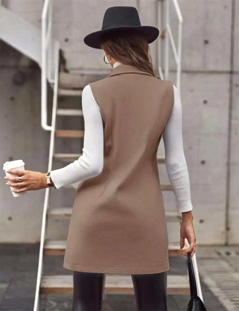 IDEALSANXUN Womens Long Wool Vest Fall Winter Sleeveless Blazer Jackets Double Breasted Trench Coats