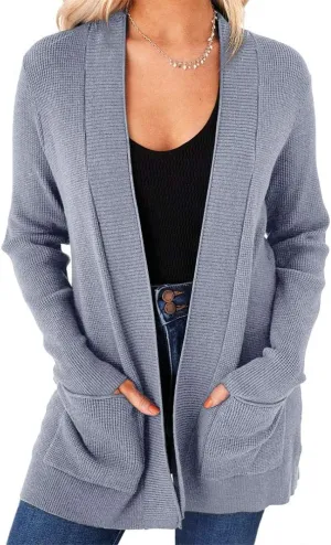 imesrun Womens Open Front Cardigans Casual Long Sleeve Classic Knit Sweater Outerwear with Pockets