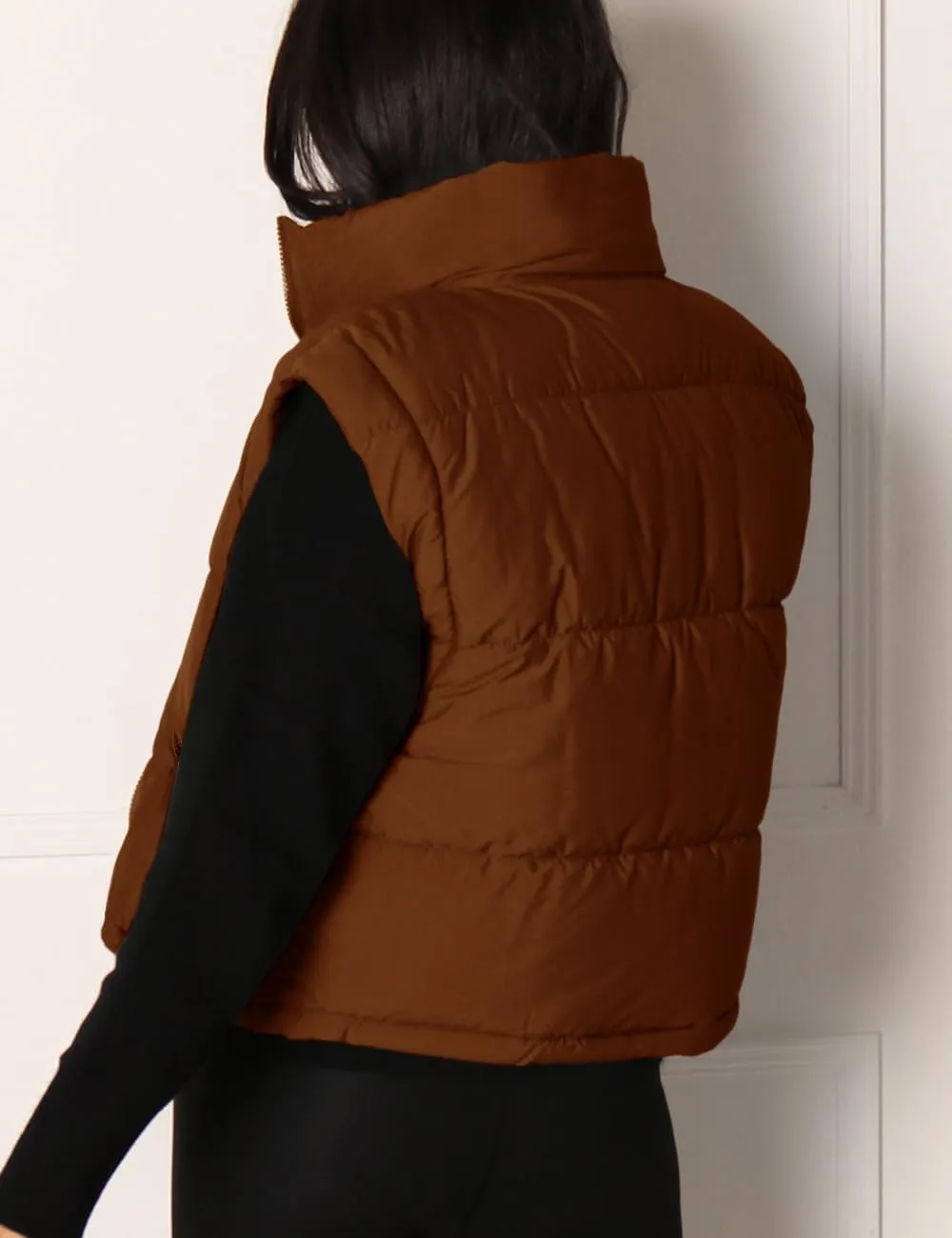 Imily Bela Women's Winter Puffer Down Jacket Stand Collar Cropped Vest with Detachable Sleeves