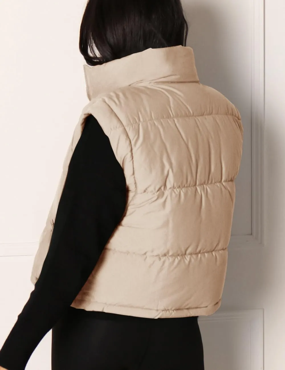 Imily Bela Women's Winter Puffer Down Jacket Stand Collar Cropped Vest with Detachable Sleeves