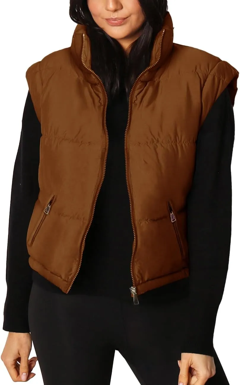 Imily Bela Women's Winter Puffer Down Jacket Stand Collar Cropped Vest with Detachable Sleeves