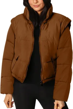 Imily Bela Women's Winter Puffer Down Jacket Stand Collar Cropped Vest with Detachable Sleeves