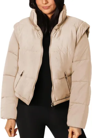 Imily Bela Women's Winter Puffer Down Jacket Stand Collar Cropped Vest with Detachable Sleeves