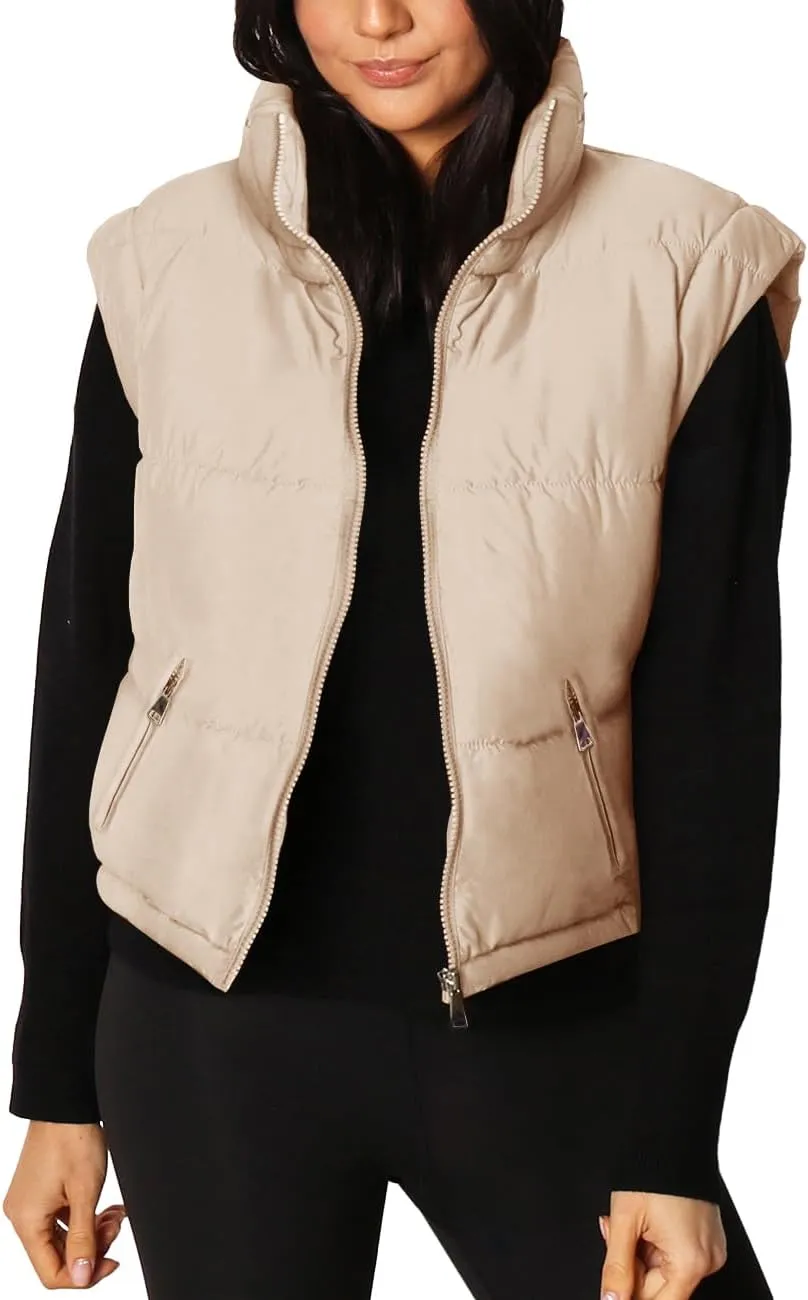 Imily Bela Women's Winter Puffer Down Jacket Stand Collar Cropped Vest with Detachable Sleeves