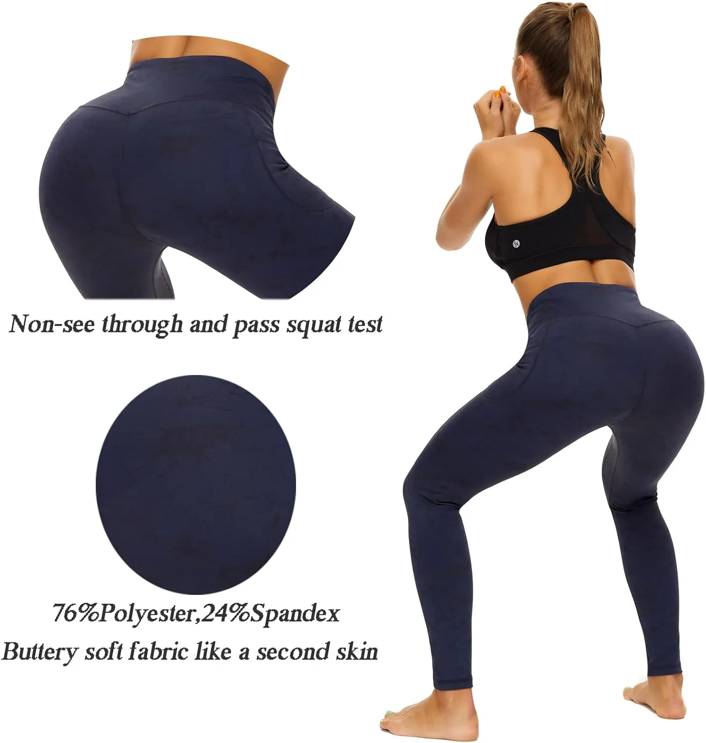 iniber High Waisted Yoga Pants with Pockets for Women 4-Way Stretch Soft Running Workout Leggings Athletic Yoga Pants