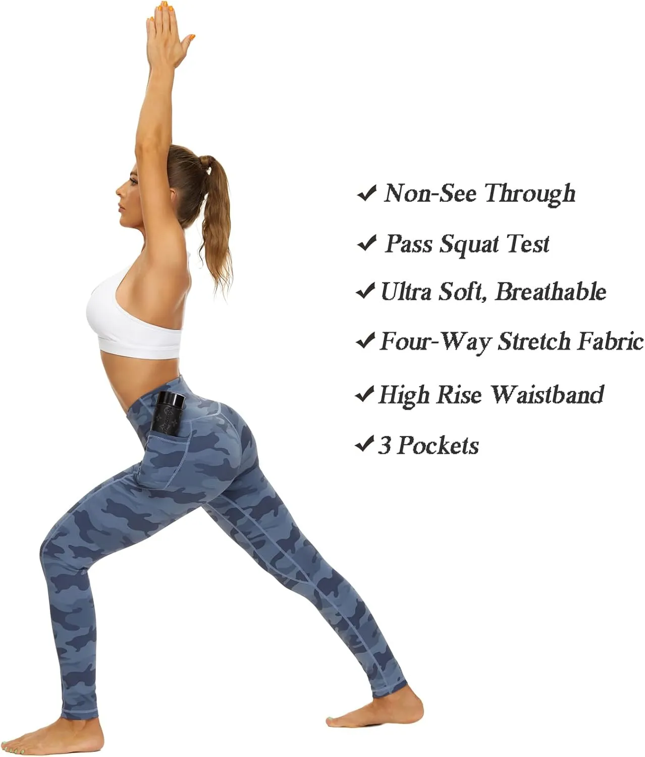 iniber High Waisted Yoga Pants with Pockets for Women 4-Way Stretch Soft Running Workout Leggings Athletic Yoga Pants