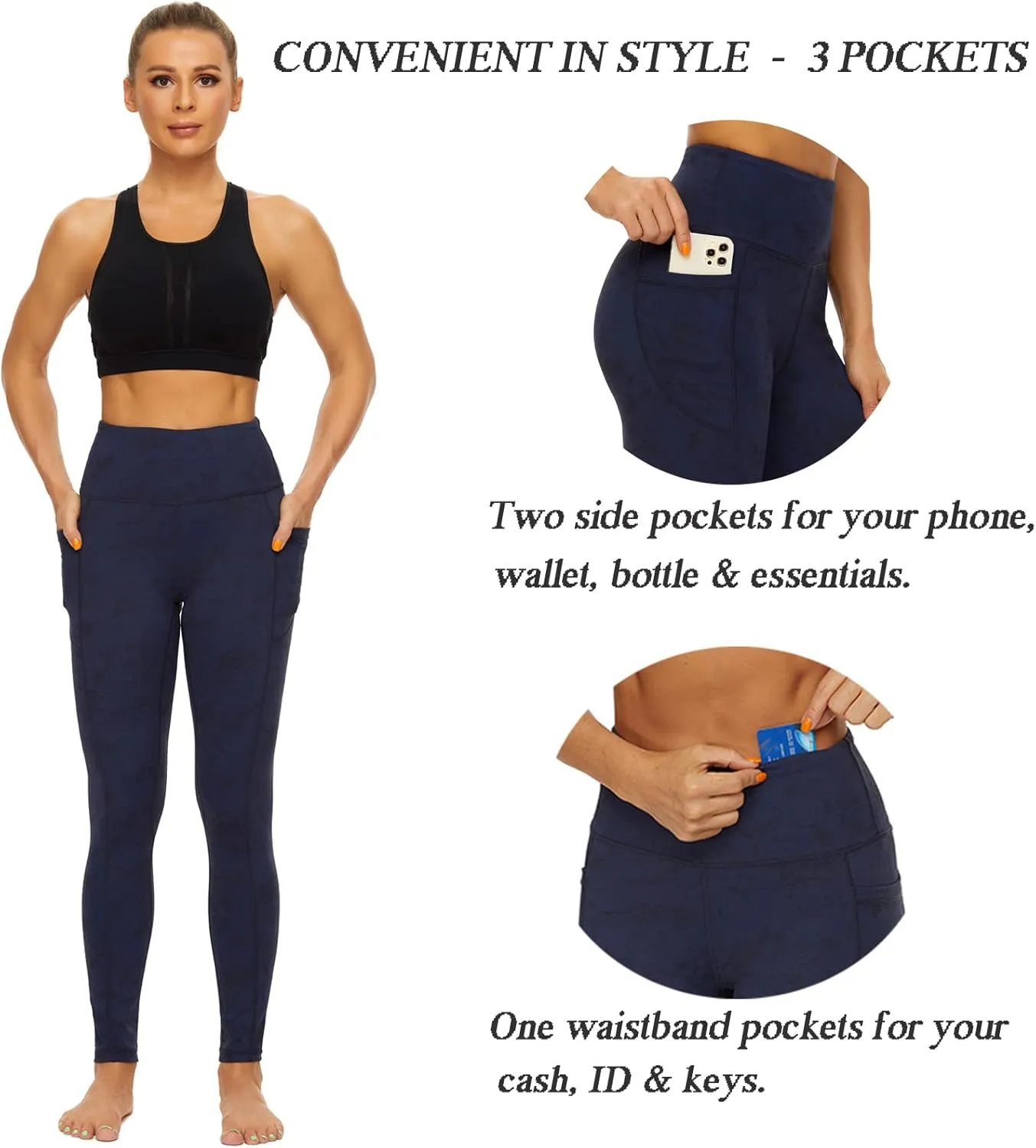 iniber High Waisted Yoga Pants with Pockets for Women 4-Way Stretch Soft Running Workout Leggings Athletic Yoga Pants