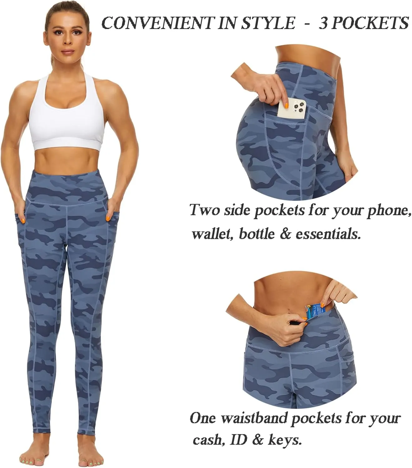 iniber High Waisted Yoga Pants with Pockets for Women 4-Way Stretch Soft Running Workout Leggings Athletic Yoga Pants