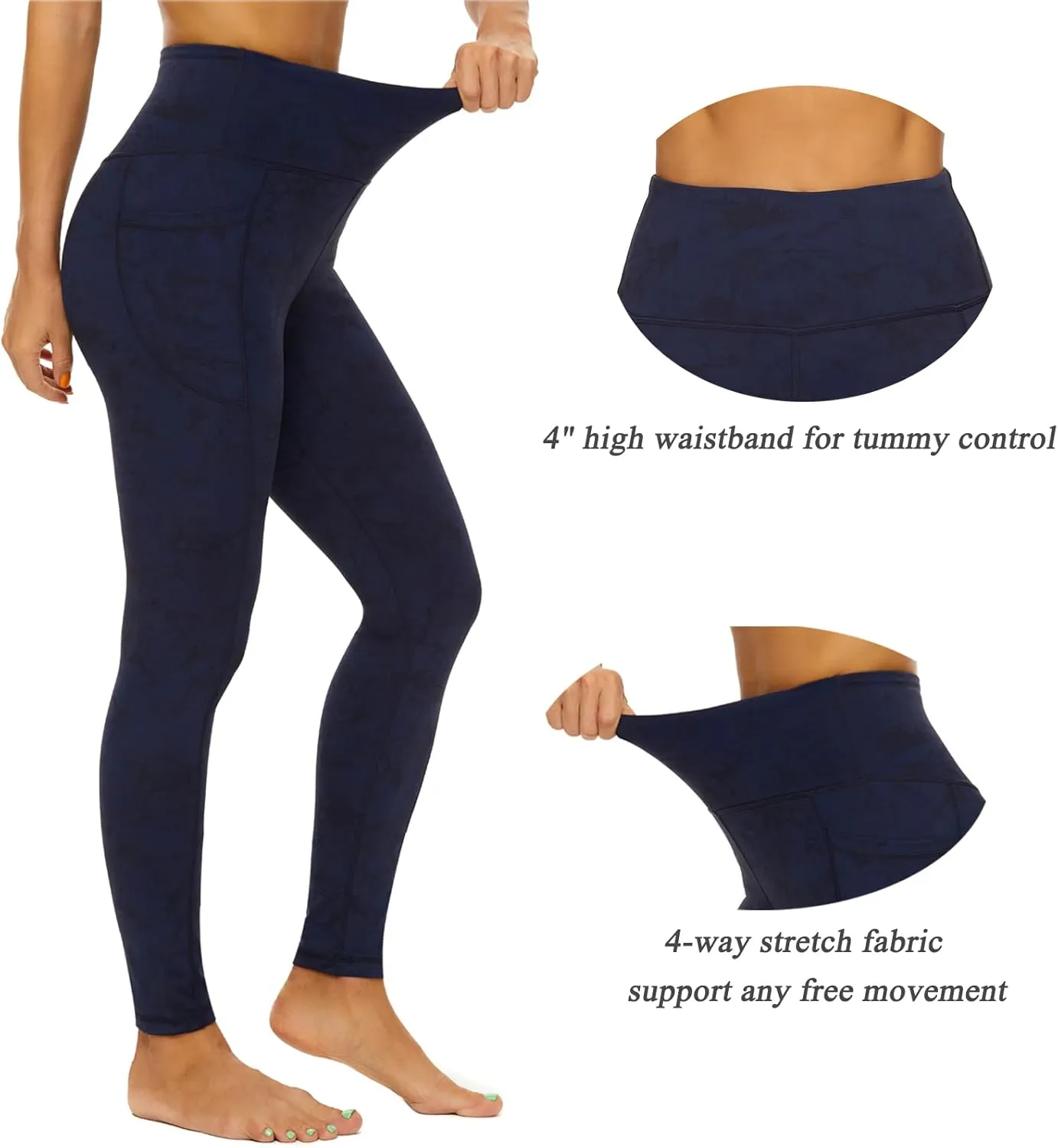 iniber High Waisted Yoga Pants with Pockets for Women 4-Way Stretch Soft Running Workout Leggings Athletic Yoga Pants