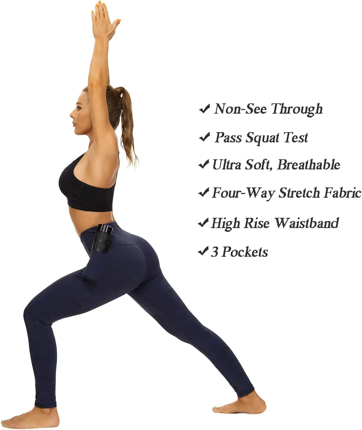 iniber High Waisted Yoga Pants with Pockets for Women 4-Way Stretch Soft Running Workout Leggings Athletic Yoga Pants