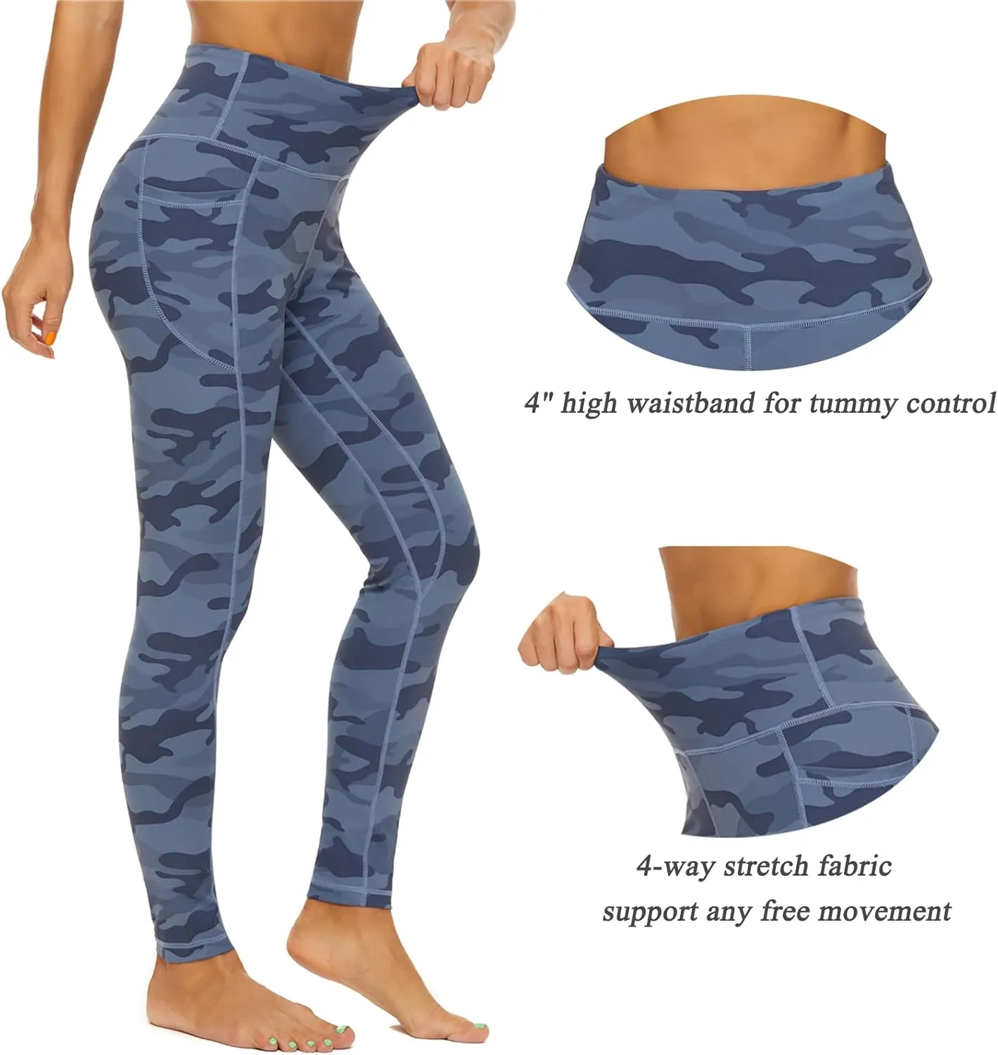 iniber High Waisted Yoga Pants with Pockets for Women 4-Way Stretch Soft Running Workout Leggings Athletic Yoga Pants