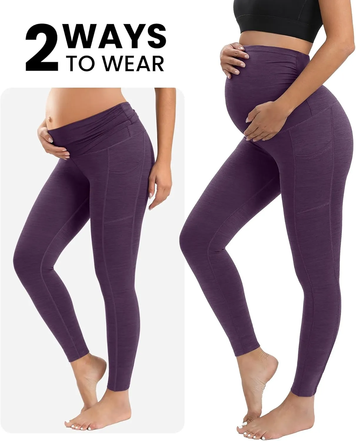 IUGA Maternity Leggings Over The Belly Buttery Soft Maternity Yoga Pants with Pockets Pregnancy Leggings for Women Activewear