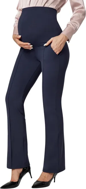 IUGA Soft Maternity Pants Over The Belly with Pockets Stretchy Maternity Clothes for Work Pregnancy Flare Maternity Leggings