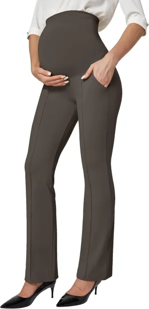 IUGA Soft Maternity Pants Over The Belly with Pockets Stretchy Maternity Clothes for Work Pregnancy Flare Maternity Leggings