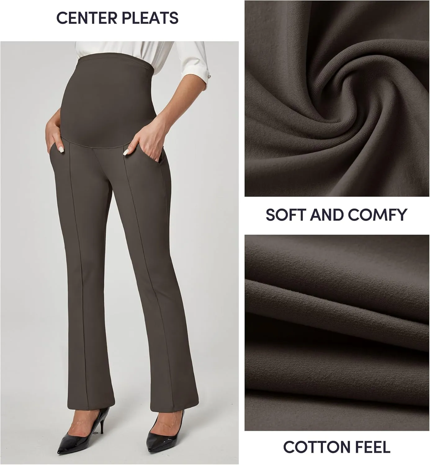 IUGA Soft Maternity Pants Over The Belly with Pockets Stretchy Maternity Clothes for Work Pregnancy Flare Maternity Leggings