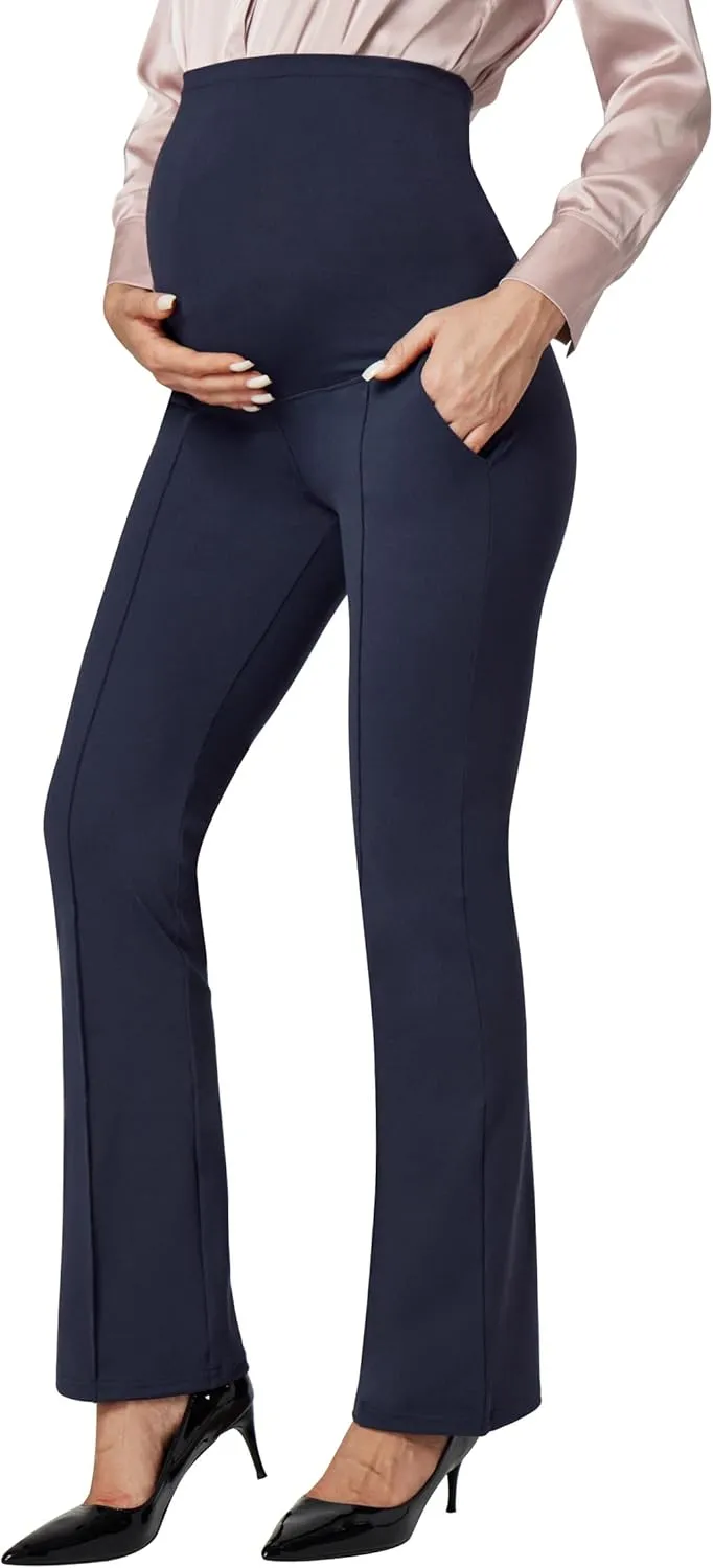 IUGA Soft Maternity Pants Over The Belly with Pockets Stretchy Maternity Clothes for Work Pregnancy Flare Maternity Leggings