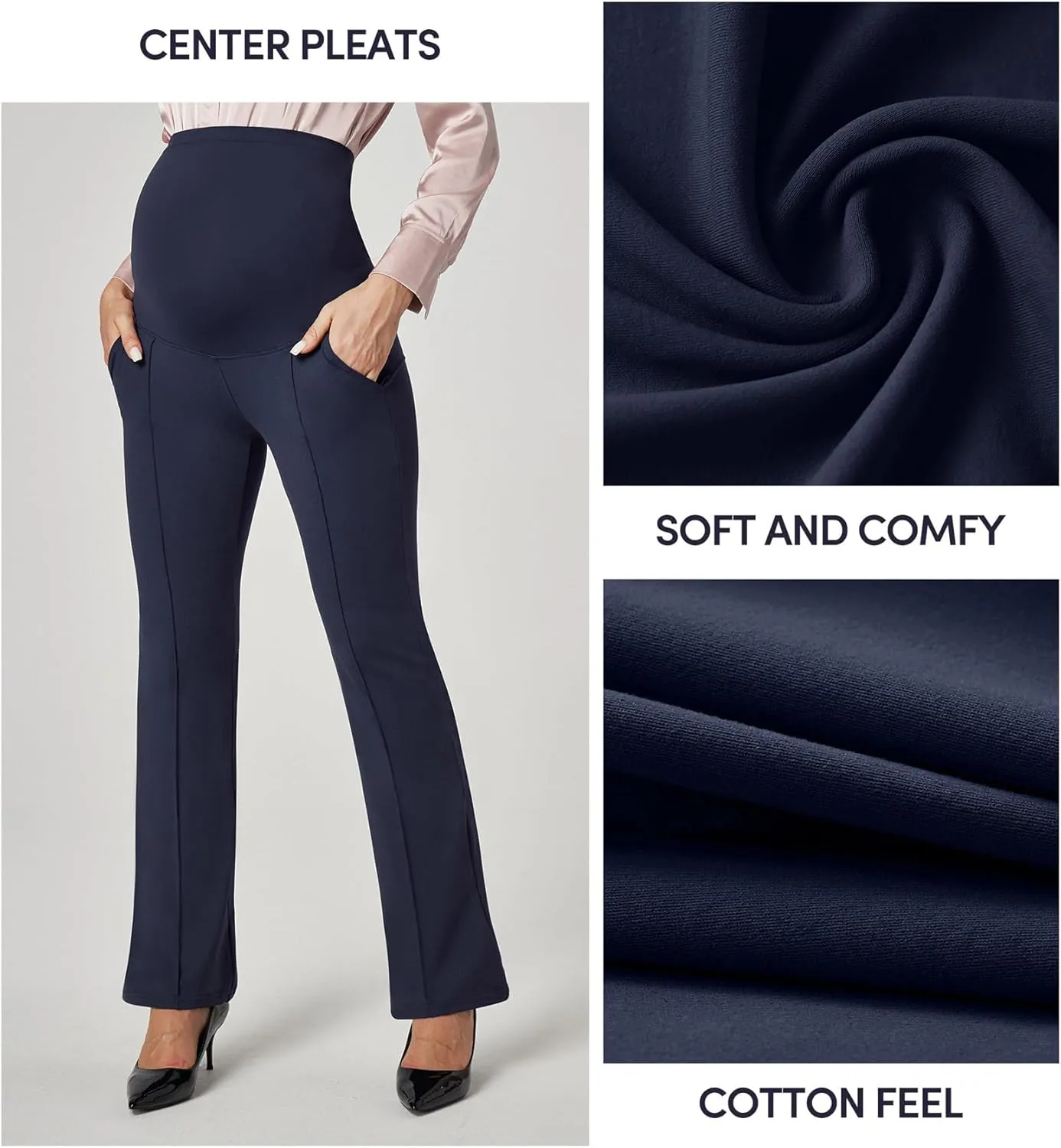 IUGA Soft Maternity Pants Over The Belly with Pockets Stretchy Maternity Clothes for Work Pregnancy Flare Maternity Leggings