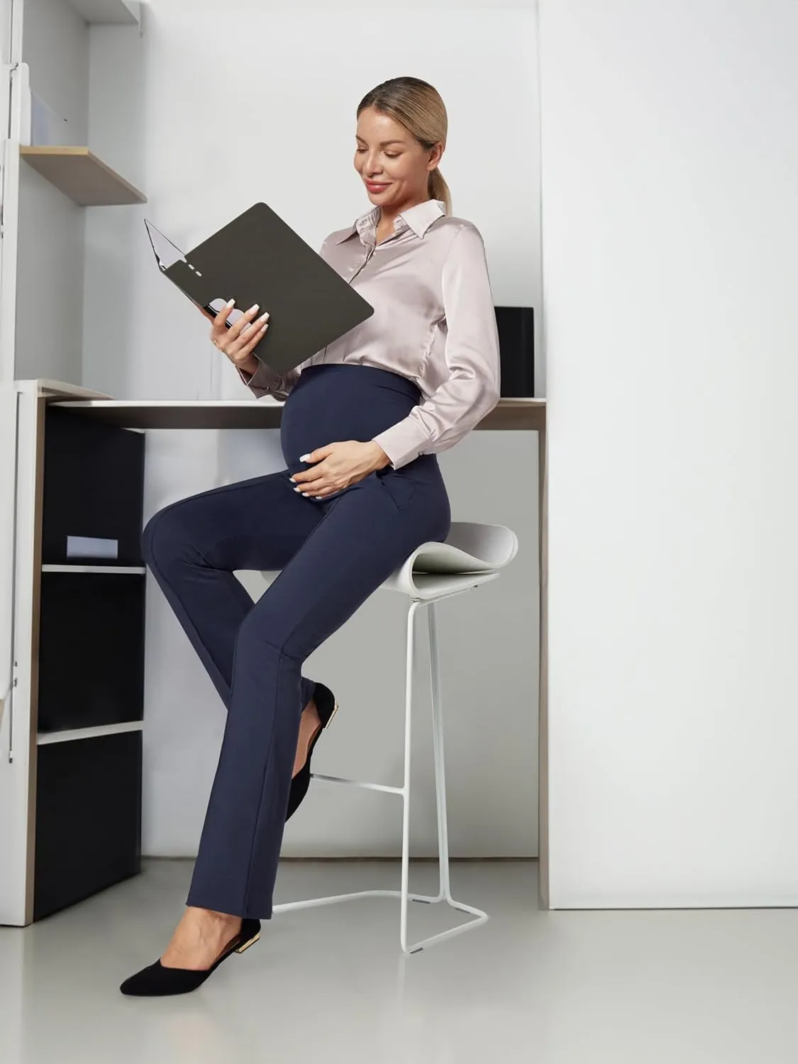 IUGA Soft Maternity Pants Over The Belly with Pockets Stretchy Maternity Clothes for Work Pregnancy Flare Maternity Leggings