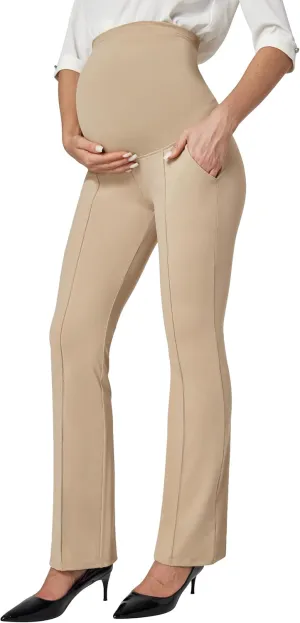 IUGA Soft Maternity Pants Over The Belly with Pockets Stretchy Maternity Clothes for Work Pregnancy Flare Maternity Leggings