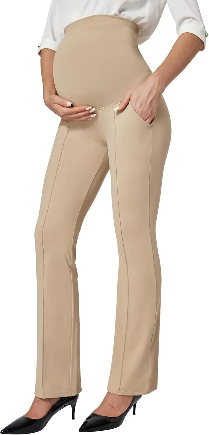 IUGA Soft Maternity Pants Over The Belly with Pockets Stretchy Maternity Clothes for Work Pregnancy Flare Maternity Leggings