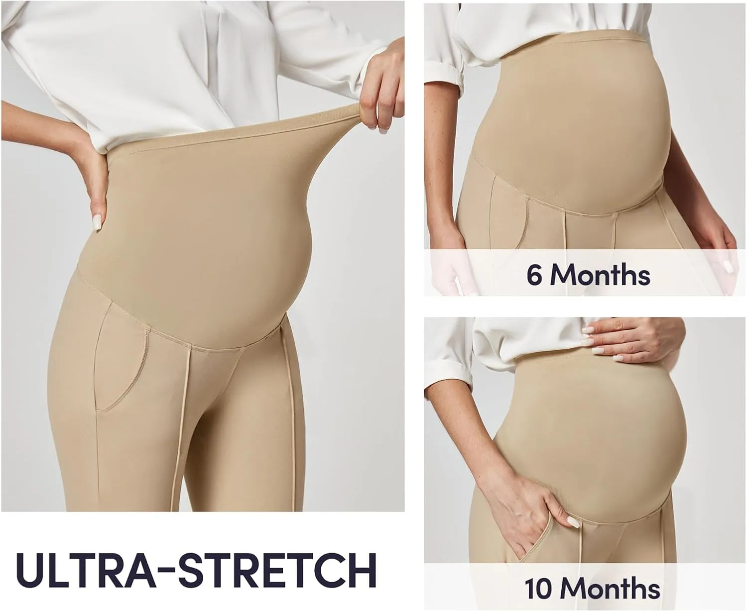 IUGA Soft Maternity Pants Over The Belly with Pockets Stretchy Maternity Clothes for Work Pregnancy Flare Maternity Leggings