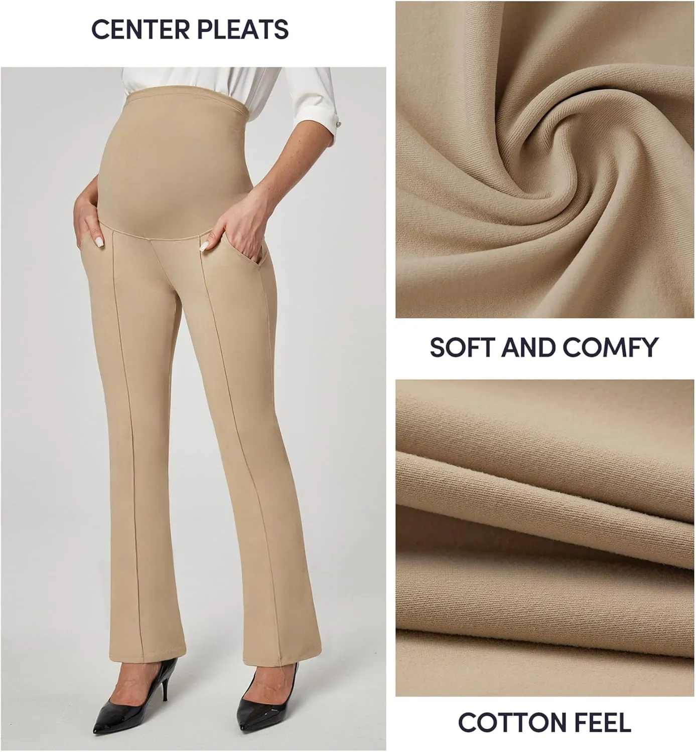 IUGA Soft Maternity Pants Over The Belly with Pockets Stretchy Maternity Clothes for Work Pregnancy Flare Maternity Leggings