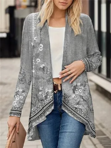 IVERIRMIN Womens Boho Floral Draped Open Front Jacket Lightweight Tribal Print Cardigan Striped Kimono Indian Vintage Outwear