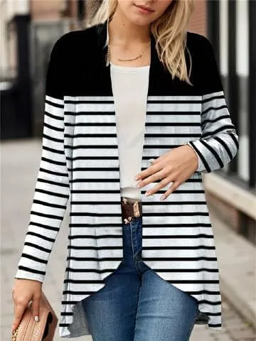 IVERIRMIN Womens Boho Floral Draped Open Front Jacket Lightweight Tribal Print Cardigan Striped Kimono Indian Vintage Outwear