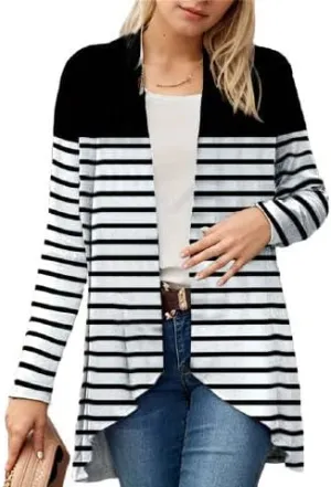 IVERIRMIN Womens Boho Floral Draped Open Front Jacket Lightweight Tribal Print Cardigan Striped Kimono Indian Vintage Outwear