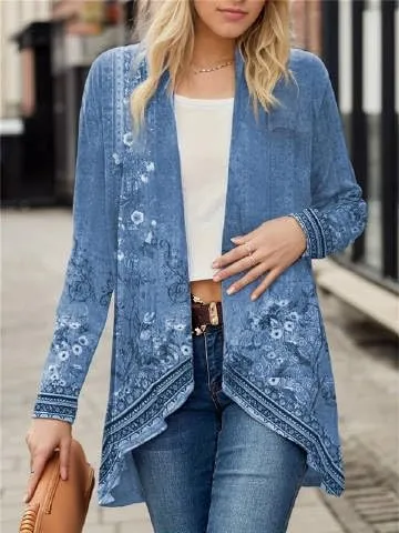 IVERIRMIN Womens Boho Floral Draped Open Front Jacket Lightweight Tribal Print Cardigan Striped Kimono Indian Vintage Outwear