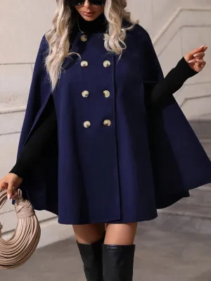 Jackets for Women - Double Breasted Cloak Sleeve Cape Overcoat (Color : Navy Blue, Size : Medium)