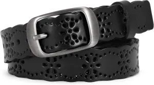 JASGOOD Women Hollow Flower Leather Belt for Jeans Pants Soft Leather Belt with Solid Pin Buckle