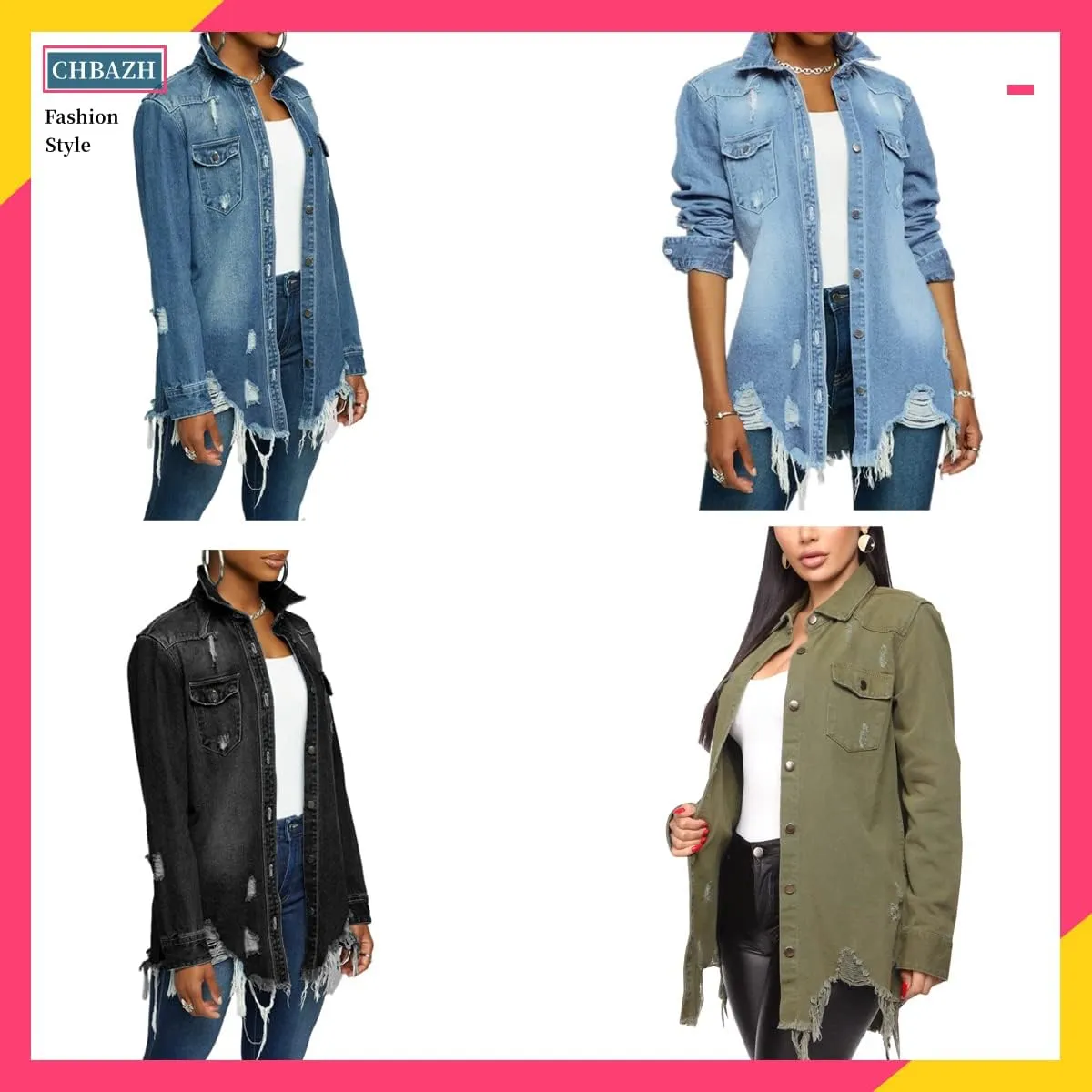 Jean Jacket for Women Distressed Long Sleeve Oversized Denim Trucker Jackets Coat