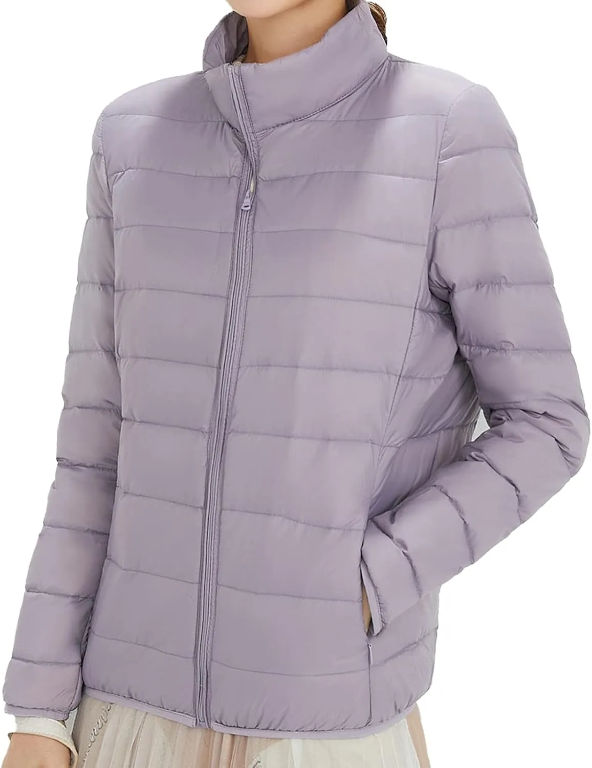 JEKE-DG Womens Packable Down Down Jacket Lightweight Long-Sleeve Puffer Jacket Winter Short Zip Puffer Coat