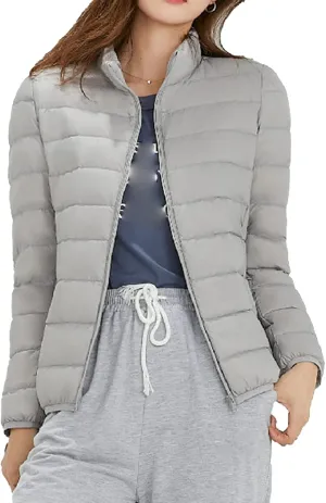 JEKE-DG Womens Packable Down Down Jacket Lightweight Long-Sleeve Puffer Jacket Winter Short Zip Puffer Coat