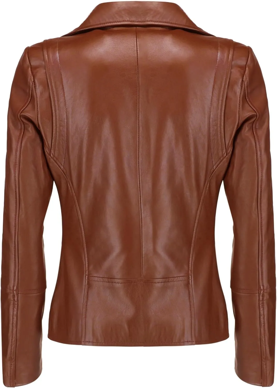 Jild Women's Asymmetrical Zip-Up Real Lambskin Leather Motorcycle Jacket - Casual Fashion Moto Biker Leather Jacket Women