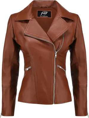 Jild Women's Asymmetrical Zip-Up Real Lambskin Leather Motorcycle Jacket - Casual Fashion Moto Biker Leather Jacket Women