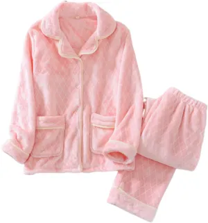 JOAU Fuzzy Flannel Pajamas Set Women Winter Warm Fluffy Loungewear Soft Fleece 2 Piece Plush Sleepwear Button Tops Pj Pants
