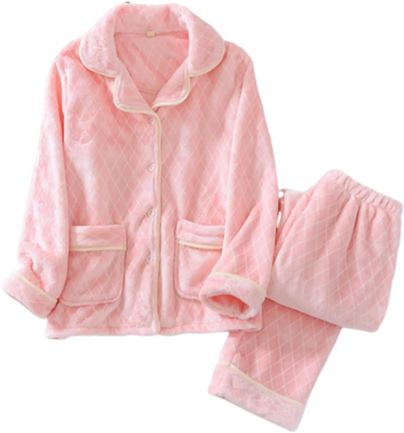 JOAU Fuzzy Flannel Pajamas Set Women Winter Warm Fluffy Loungewear Soft Fleece 2 Piece Plush Sleepwear Button Tops Pj Pants