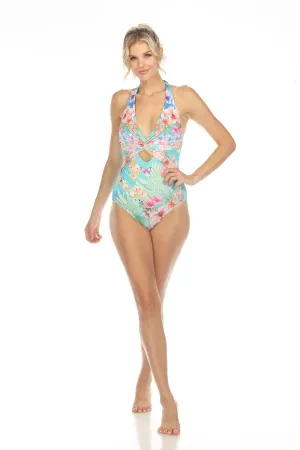 Johnny Was Water Tropic Color Tie Dye Twist Keyhole One Piece CSW4823-A