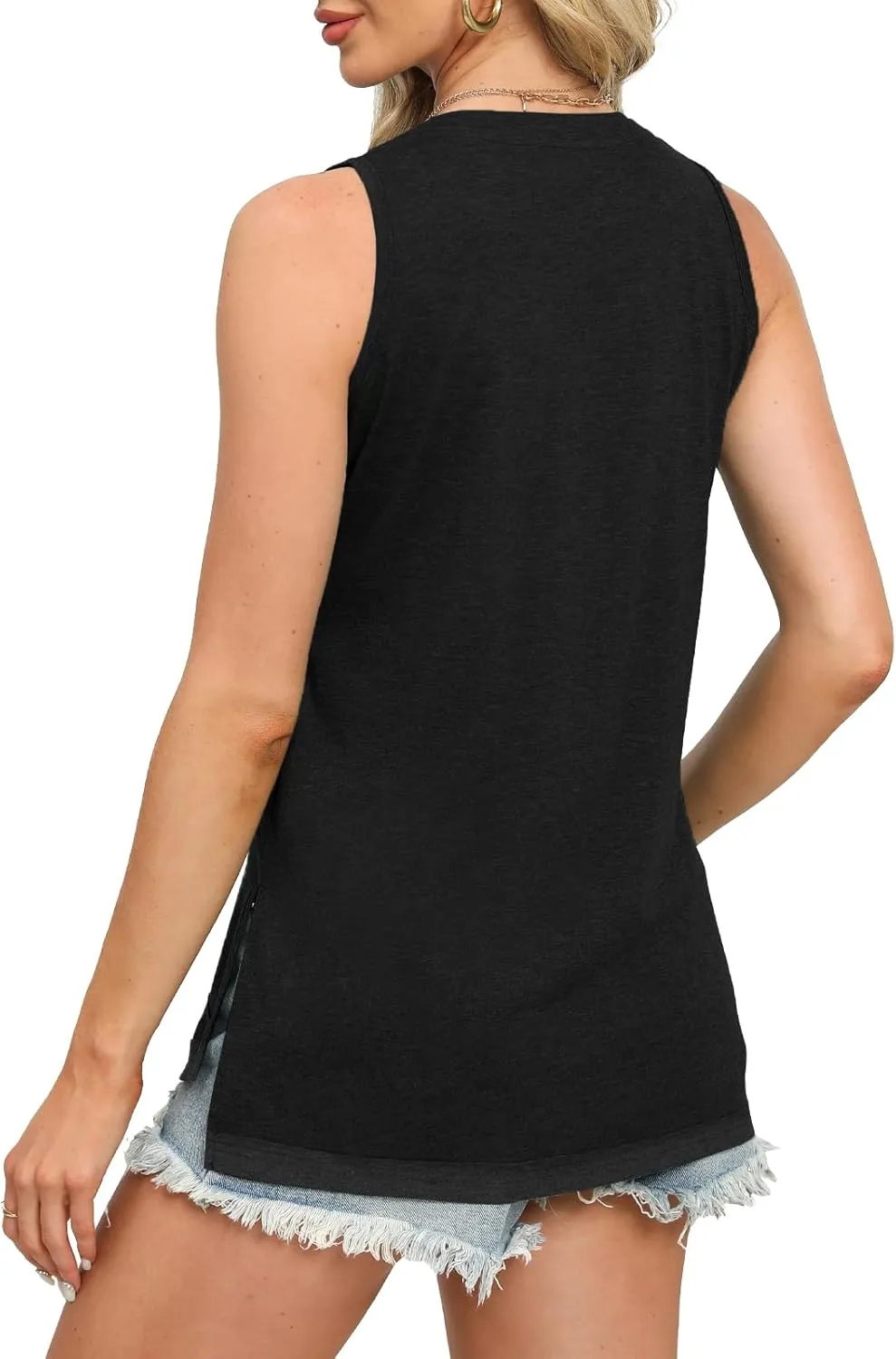 JomeDesign Summer Tank Tops for Women Loose Fit Sleeveless V Neck Shirts Casual Tshirts