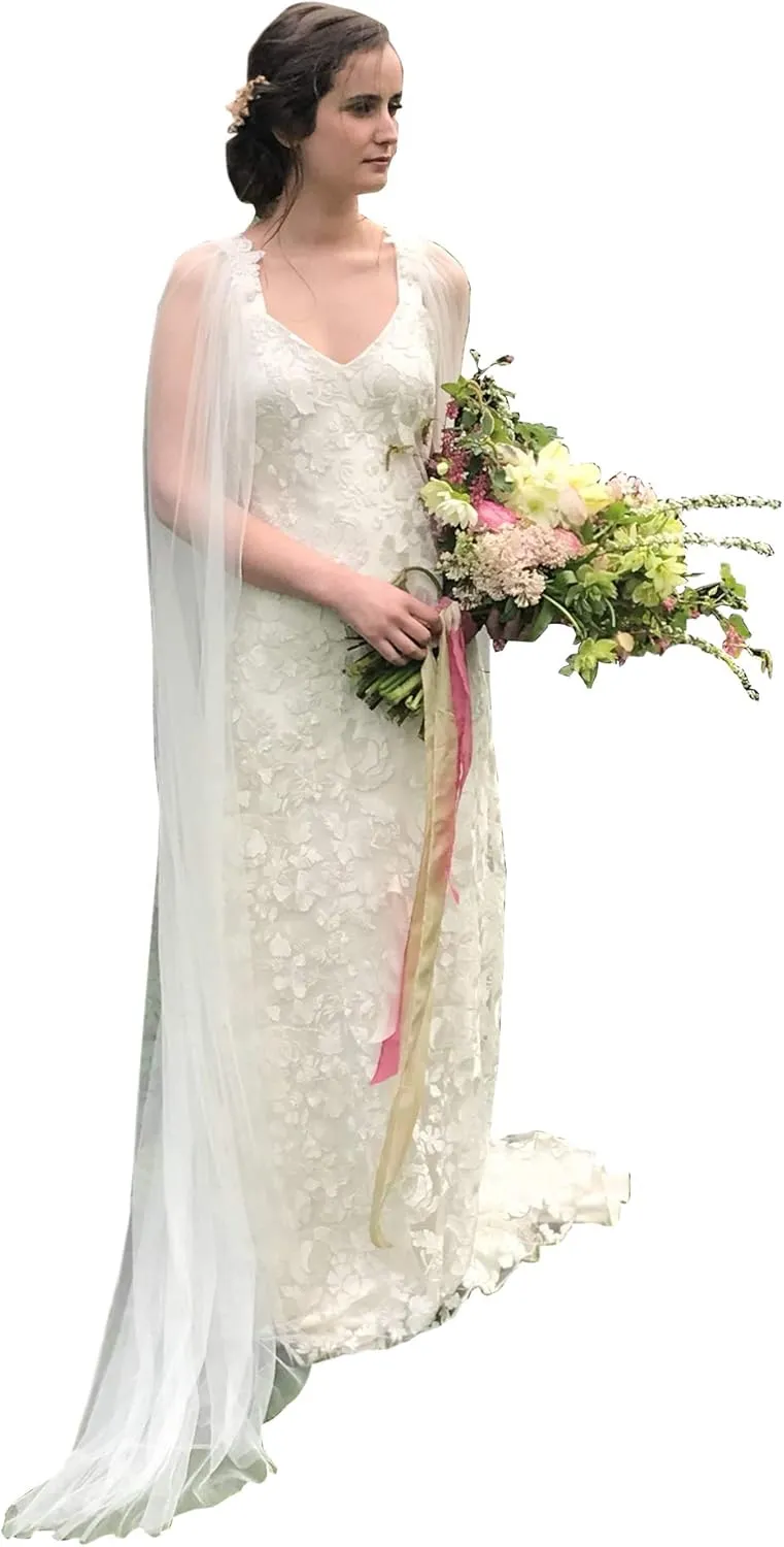 Kelaixiang Women's Ivory Cloak Wedding Bridal Jackets White Cape Custom Lace Tulle Elegant