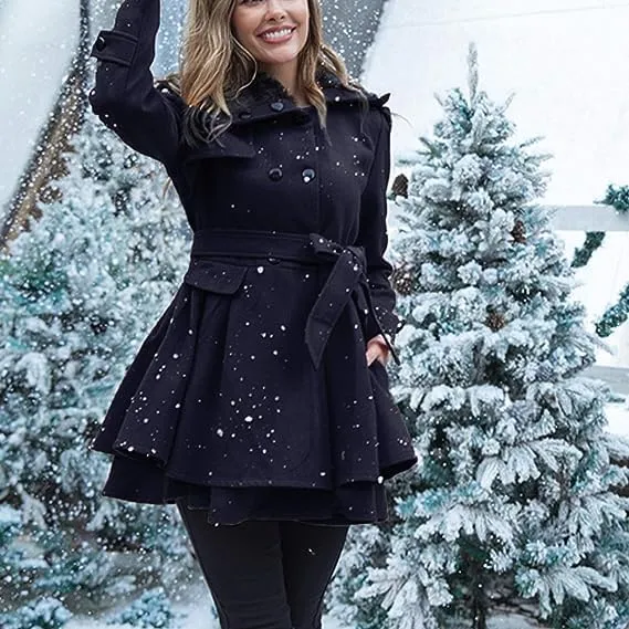 KELYWELL Women's Double Breasted Pea Coat Faux Fur Lapel Thick Wool Trench Jacket Winter Mid-Long Trench Coat with Belt