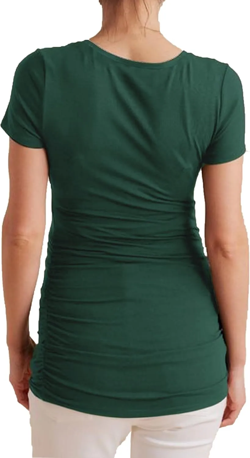 KIM S Maternity Shirts, 3 Packs Maternity Shirt Side Ruched Maternity Tops Casual Pregnancy Maternity-Clothes